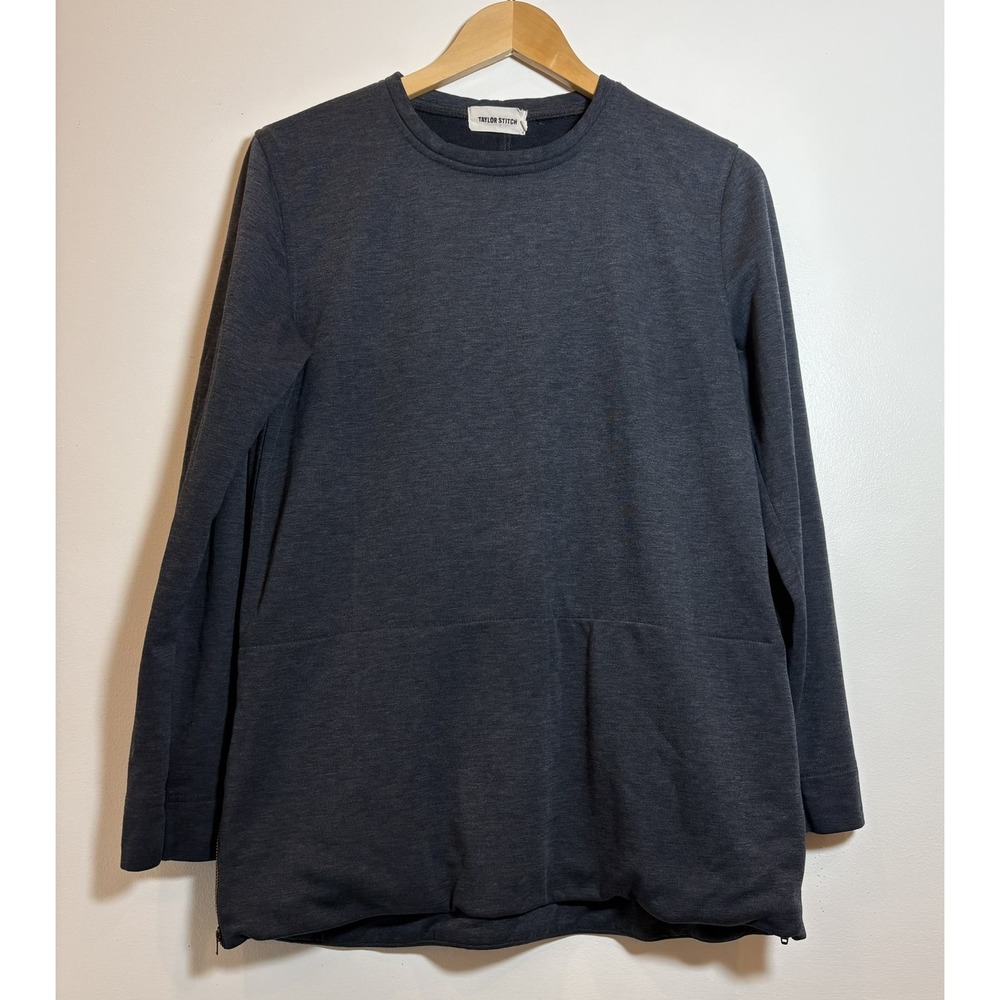 Taylor Stitch Women Medium Charcoal‎ Gray Side Zip Pockets Crewneck Sweatshirt